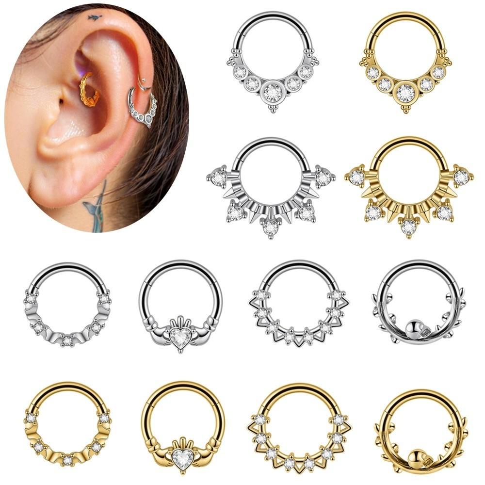 1PC Skull Vine Design Septum Clicker Ring Heart Zircon Body Piercing Jewelry Nose Piercing