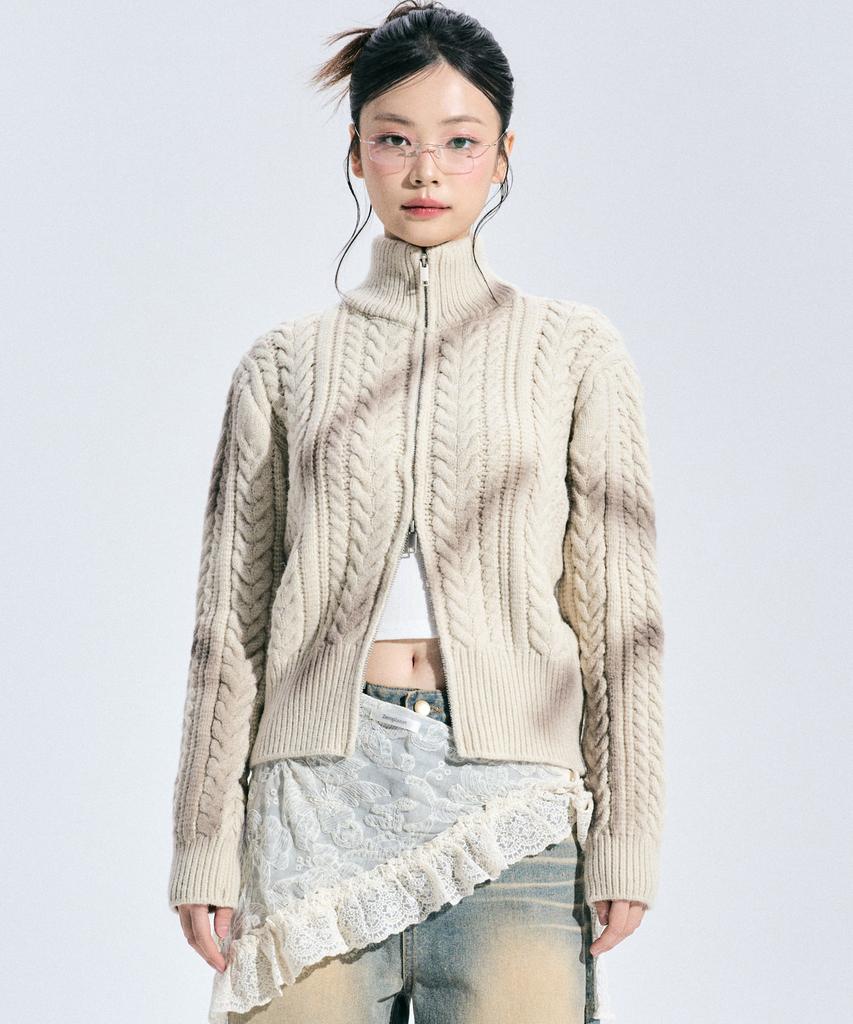 ZEROPLANET Eleanor Spray Knit Zip-Up [Beige]