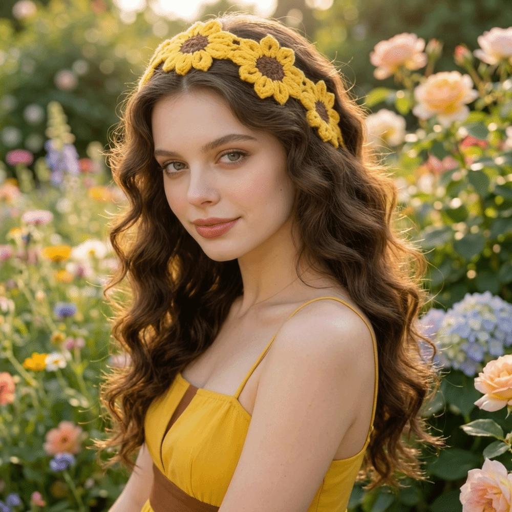 Turban Pastoral Style Headscarf Colorful Knitted Hair Band Flowers Hairband Clothing Accessories