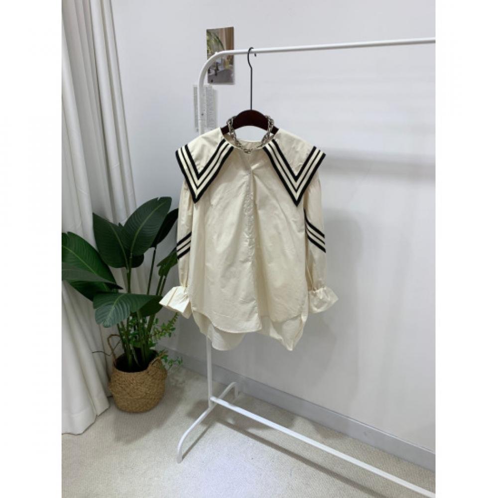 C S In The Room Ronon Color bloCk Sailor Collar aSymmetriCal Shirt 2Color C
