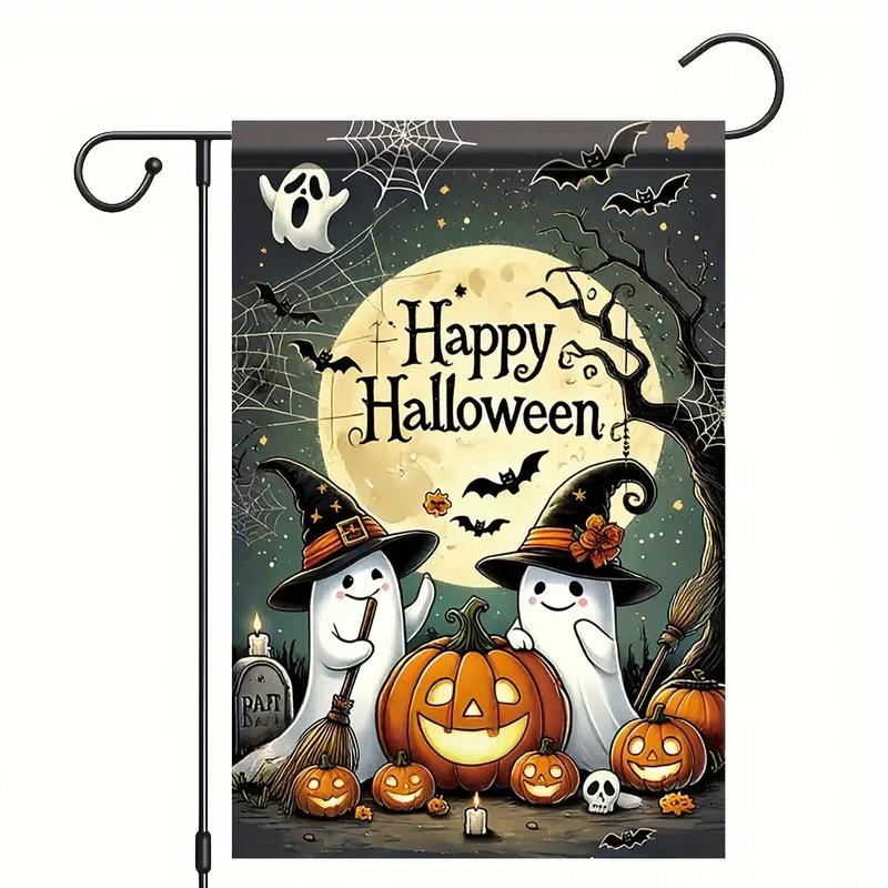 1pc Happy Halloween Garden Flag Cute Ghost Pumpkin Print Suitable for Halloween Yard Outside Decoration No Flag Pole 12X18 Inch