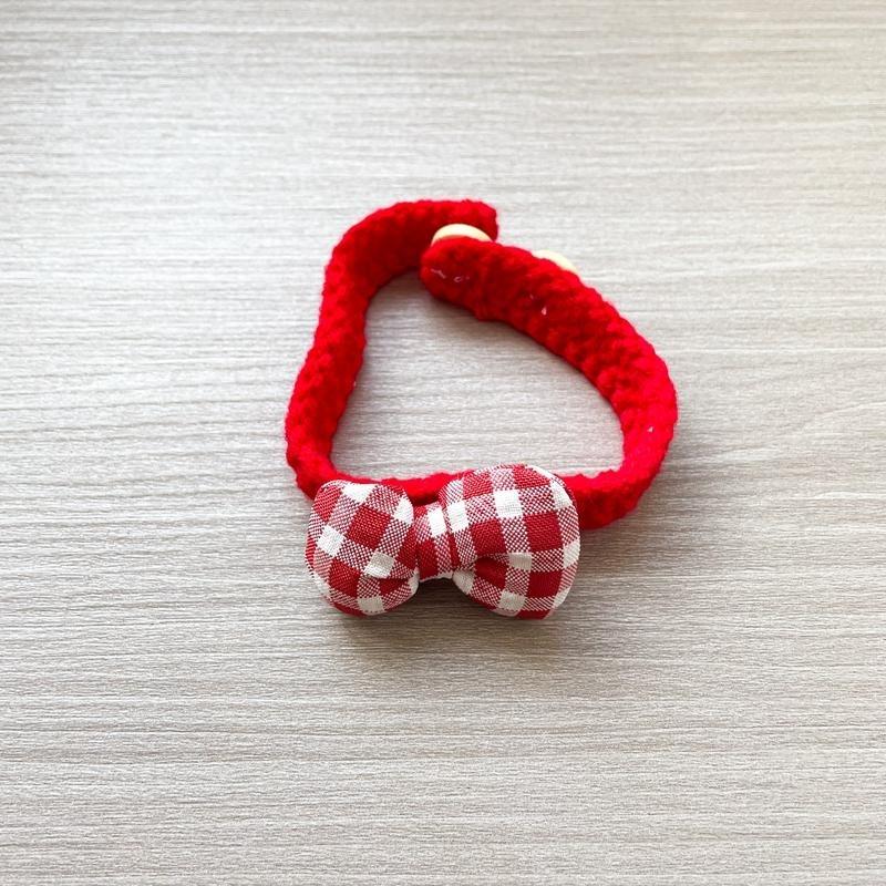 Pet cat collar handwoven crocheted finished dog scarf cute plaid bow neck jewelry pet Christmas gift