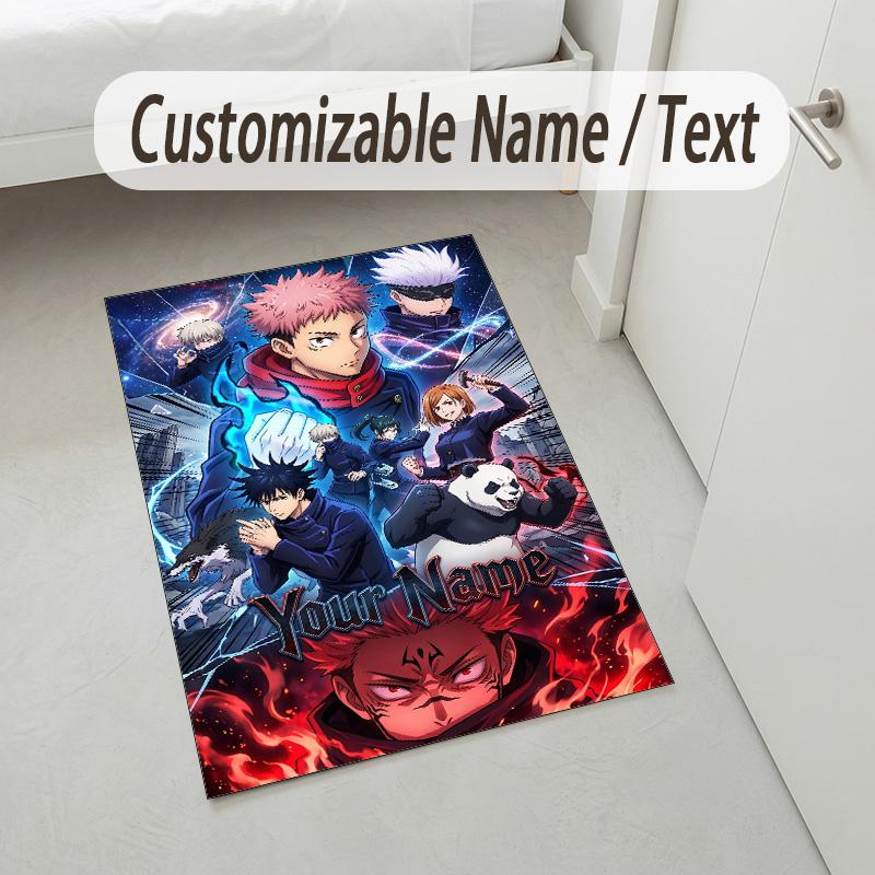 Personalized Crystal Velvet Carpet,Jujutsu Kaisen Custom Printed Name, Plush Area Rug For Home Indoor Decor