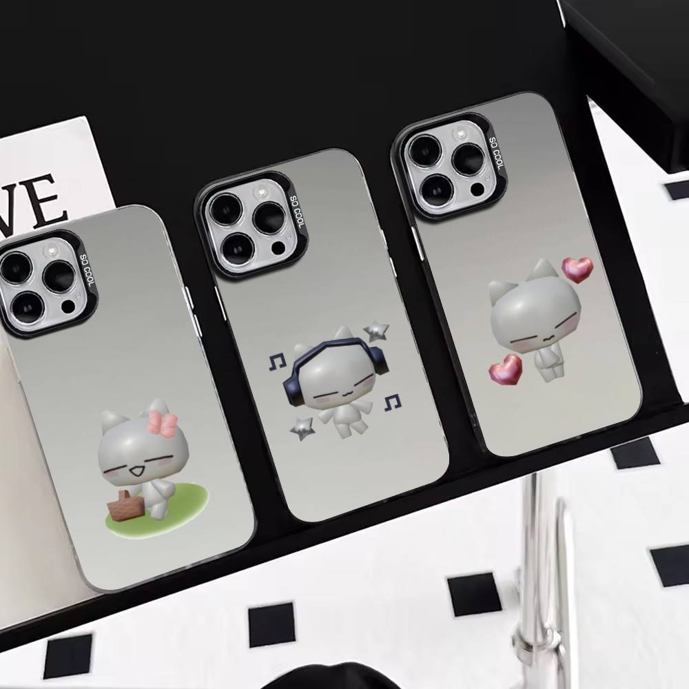 Cute Music cat PNG Phone Case For iPhone 17,16,15,14,13,12,11 Plus,Pro Max,XS,Colorful Silver Phone case Funda Cover