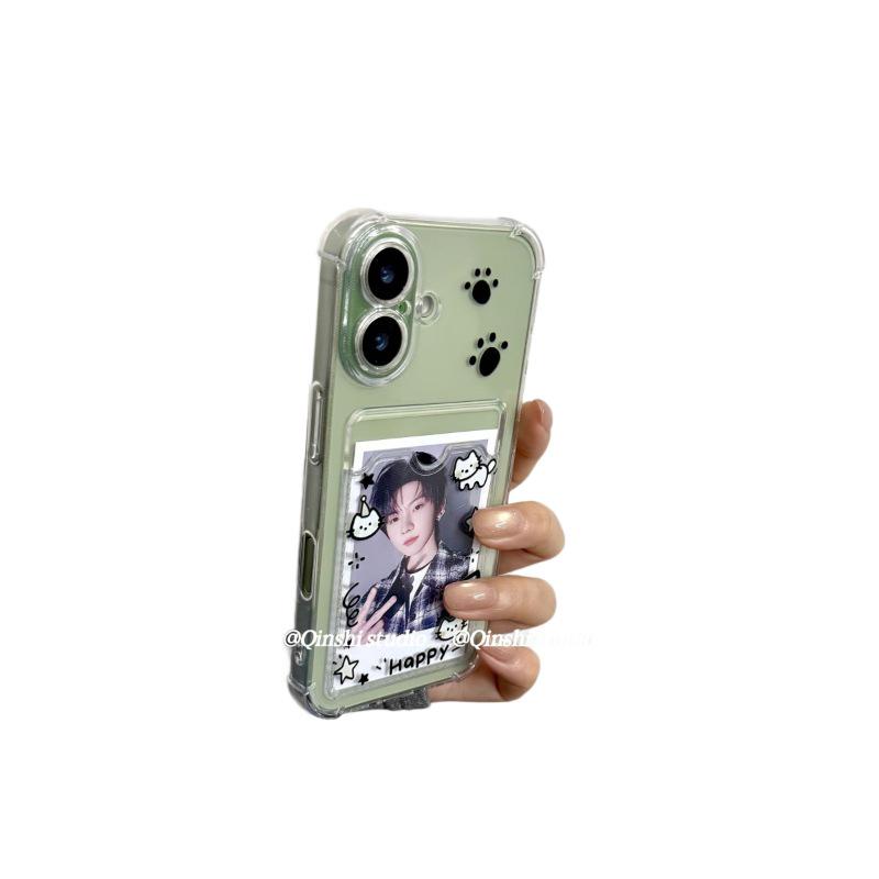 Держатель для карт с котенком для Apple iPhone 17 Pro Max, 16, 15, 14, 13, 12, 11 - Мягкое крепление на чехол