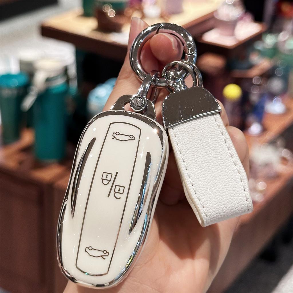 Key Fob Cover with Keyring Car Keychain for Tesla Model S Model 3 Model Y Model X Remote Smart Key Protector