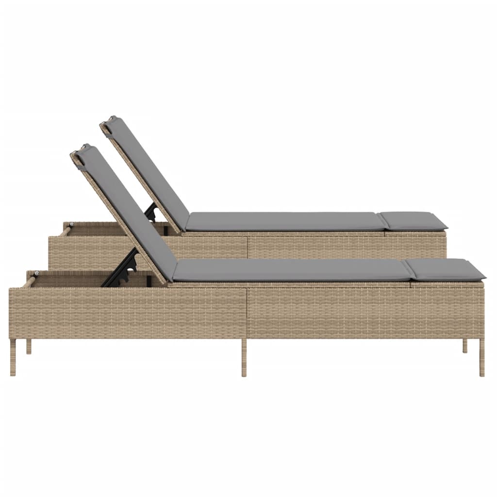 2 Piece Beige Sun Loungers with Cushions