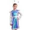 Cute Alien Cosplay Costume for Girls 2Pcs Set, Halloween Outer Space Dress with Hair Hoop, Performance Party Outfit