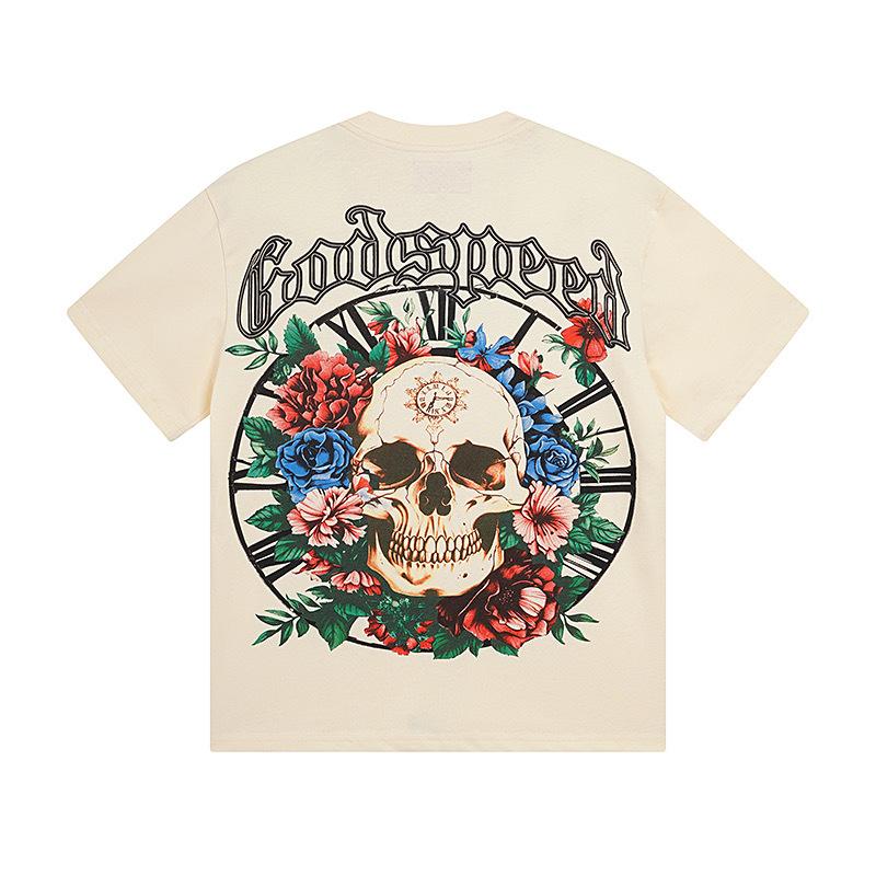 25SS Cross-border Meichao Godspeed Skull Rock Band Basketball Retro Short Sleeve T-Shirt Couple Same Style