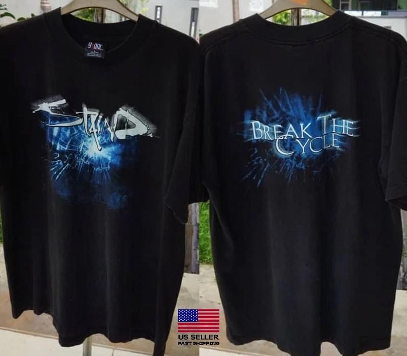 New 2001 Staind Post Grunge 2 sided Black Short sleeve Remake T shirt