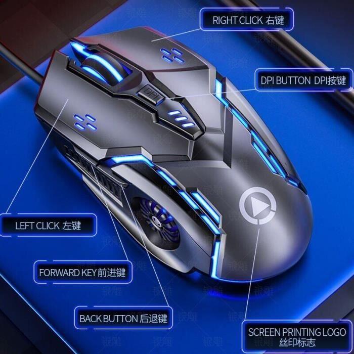 NBDN02330-Souris de jeu filaire noire et blanche. 6 boutons programmables. 3200 DPI. USB. Pour ordinateur portable. PC Gamer. Avec
