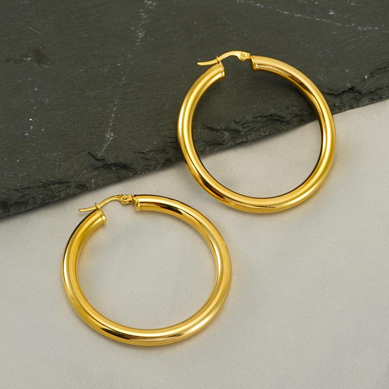 Новые серьги-кольца из золота и нержавеющей стали, модные аксессуары для поездок на работу, текстурированные серьги из титановой стали 18 карат