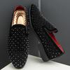 Men's Pointed Toe Slip-On Loafers Black Rivet Rhinestones Rock Punk Style Formal Wedding Dress Shoes