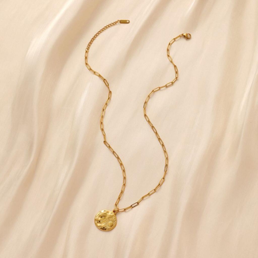 Нержавеющая сталь титановая сталь простые женские серебряные золотые звезды луна солнце круглая монета ключица модное легкое роскошное ожерелье