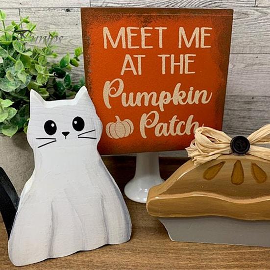 1/2 шт., табличка на стол с изображением призрачного кота, Хэллоуин, жуткий деревянный призрачный котенок, многоуровневое украшение для подноса, деревенский настольный призрачный животный, многоуровневое украшение для подноса