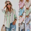 Autumn Women Fashion Striped Pocket Shirt Loose Buttons Casual Blouse