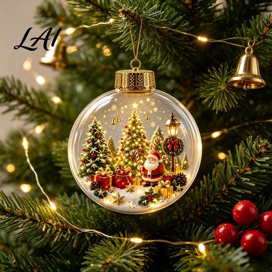 Christmas Gifts for Family Glowing Story Ornament Mini Holiday Scene in Clear Ball with LED Hanging Decorations Light Acrylic Decoration Tree Decor