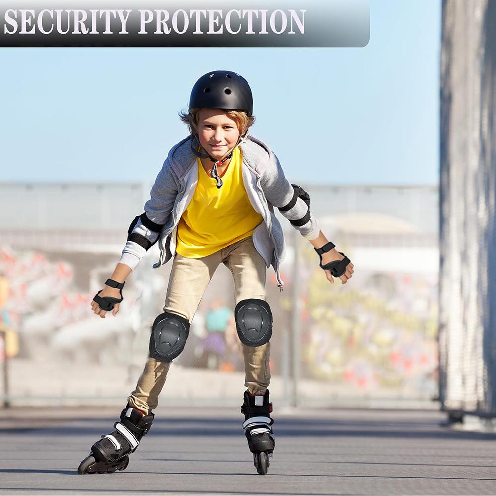 Комплект наколенников и налокотников для детей/подростков с защитой запястий для детей от 4 до 16 лет, катание на скейтборде, роликовых коньках, лыжах, роликовых коньках, велоспорте