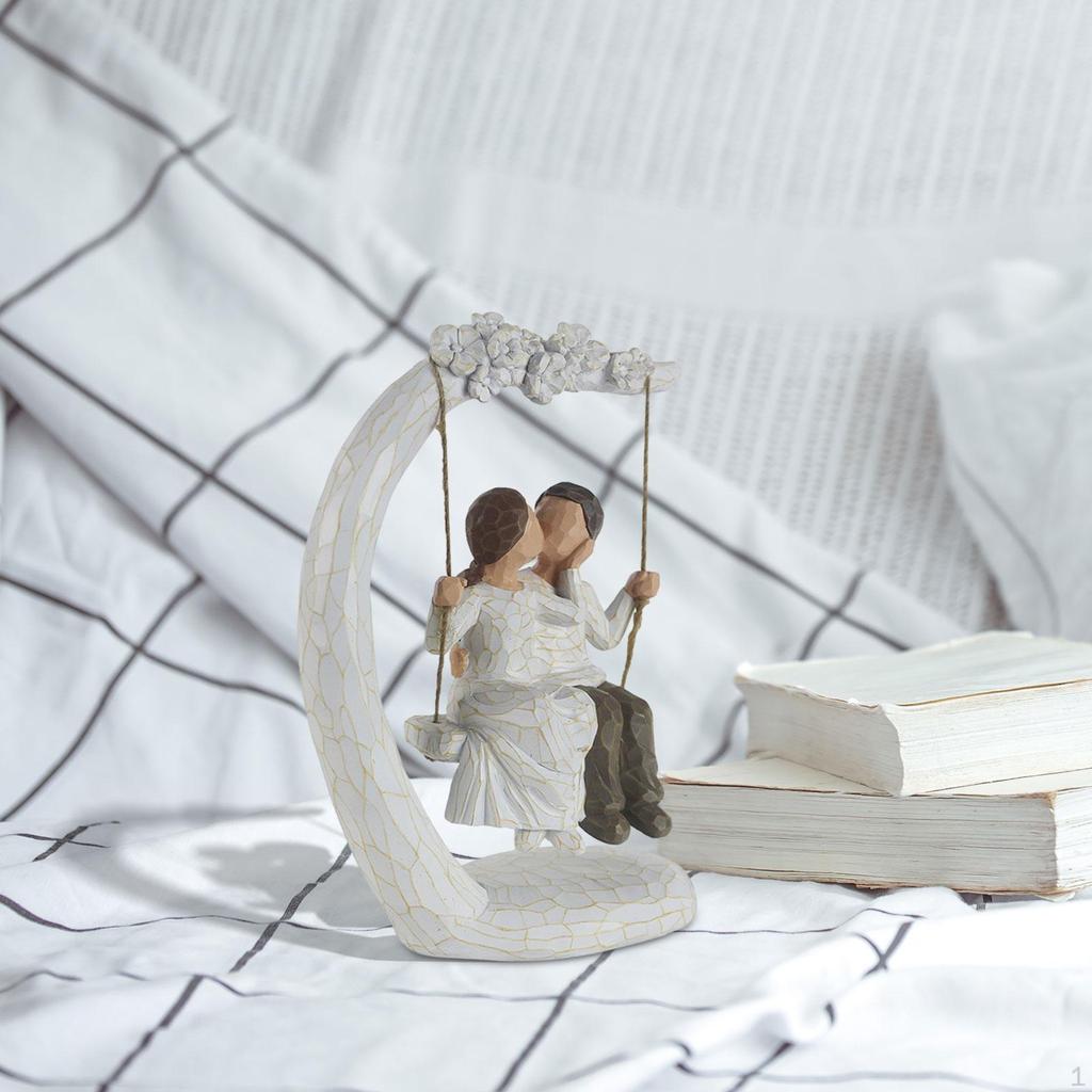 Couple Figurine Statue On Swing,Lover Sculpture,Resin Crafts Ornament Desk Figure for