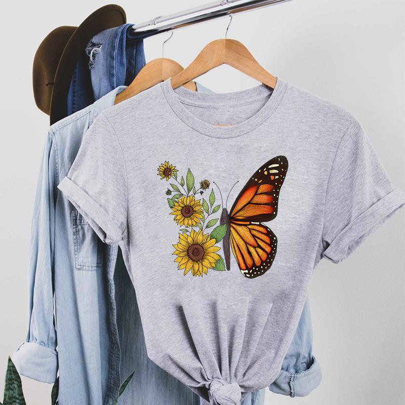 Lovely Tee Top Fashion T Shirt Clothing Casual 90s Butterfly Sweet Cute Short Sleeve Women Print Lady Female Graphic T-shirt