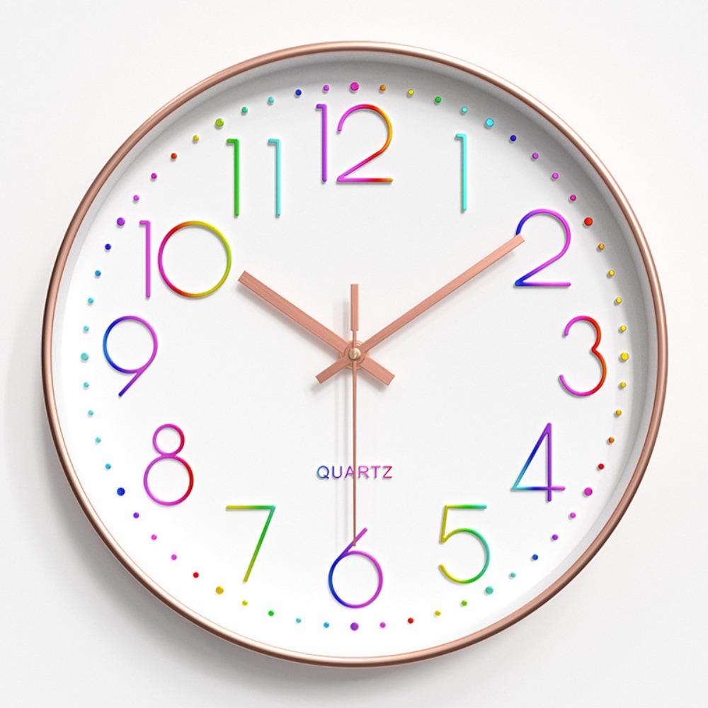 Модные цифровые настенные часы 12 дюймов, бесшумные, разноцветные цифры, кварцевые часы, пластиковые настенные часы, гостиная