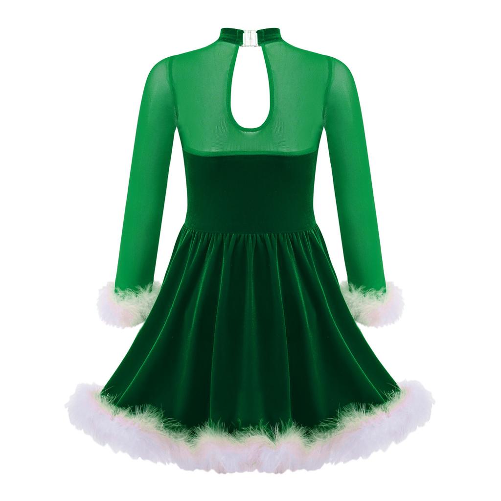 Рождественские костюмы эльфа для девочек, блестящее платье с блестками для фигурного катания на коньках, рождественские танцевальные наряды