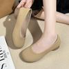 Square head Doudou shoes autumn flat-soled leather shoes shallow mouth round head soft sole comfortable grandma shoes