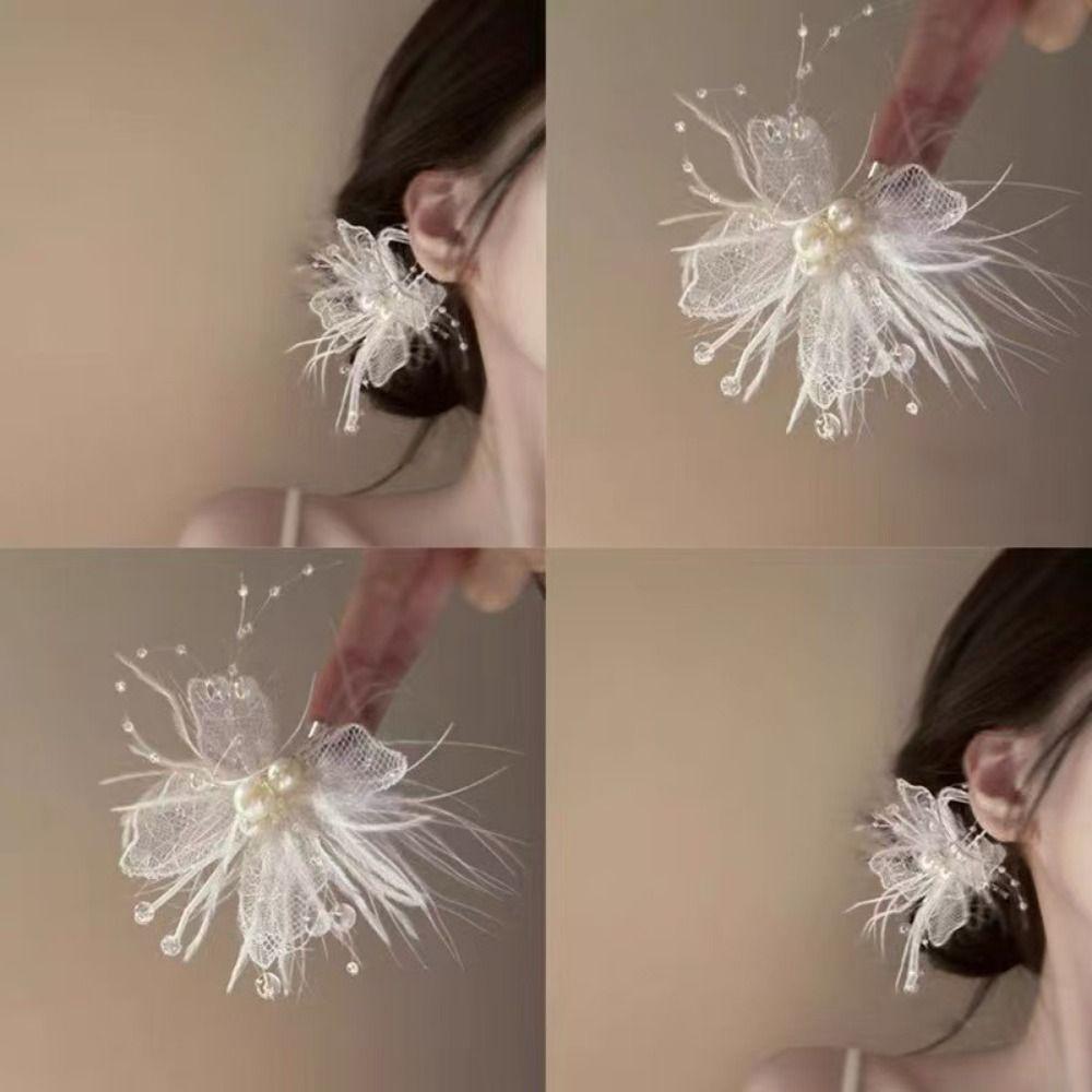 Pearl Feather Hair Clip Side Clip Styling Hairpin New Duckbill Clip  Women