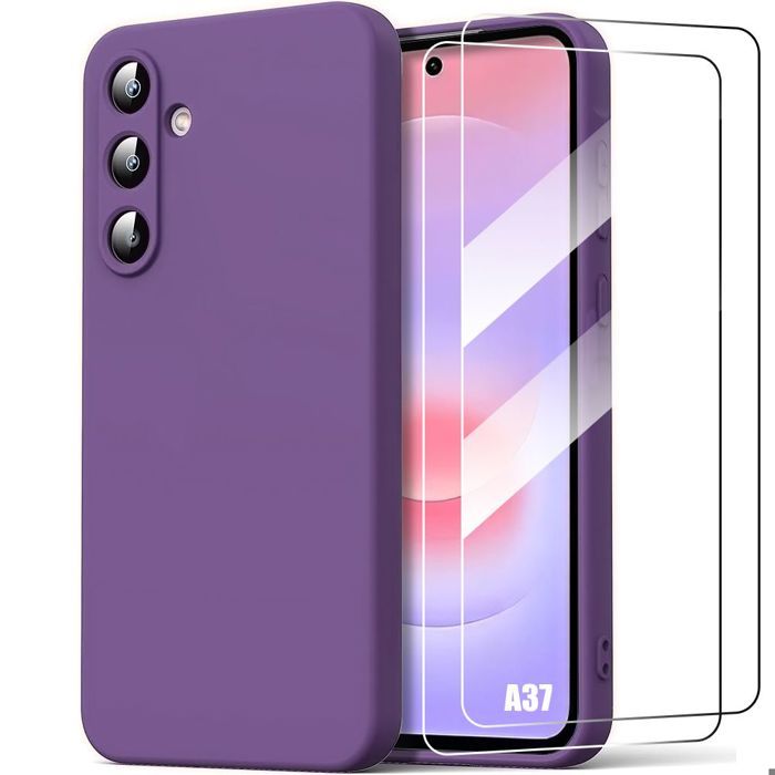 Чехол Силиконовый - BOOLING - для Samsung Galaxy A37 5G - Тонкий Темно-Фиолетовый - 2 Закаленных Стекла