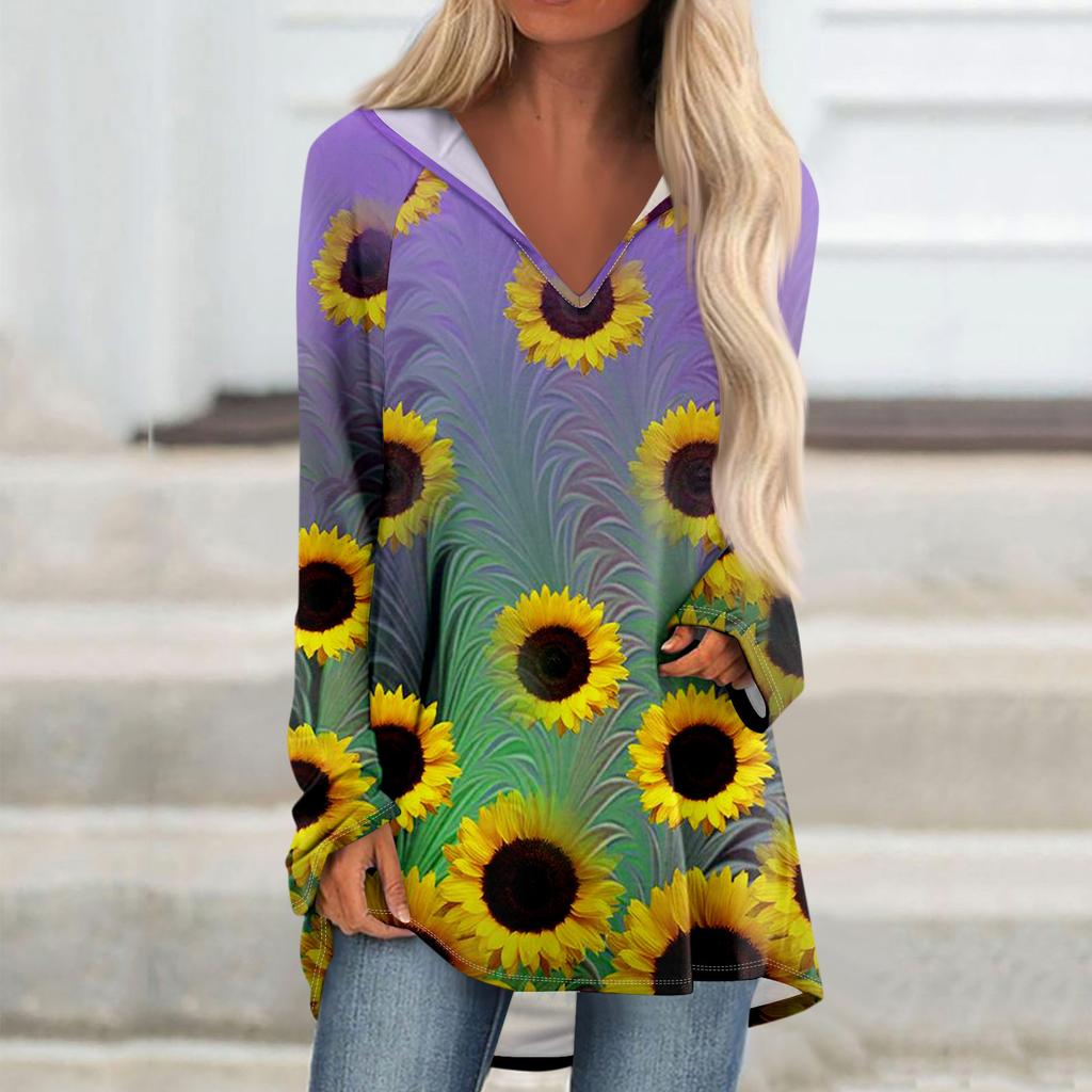 Женские свободные топы с V-образным вырезом и капюшоном с длинными рукавами, повседневные топы, домашние пижамы для отдыха, топы