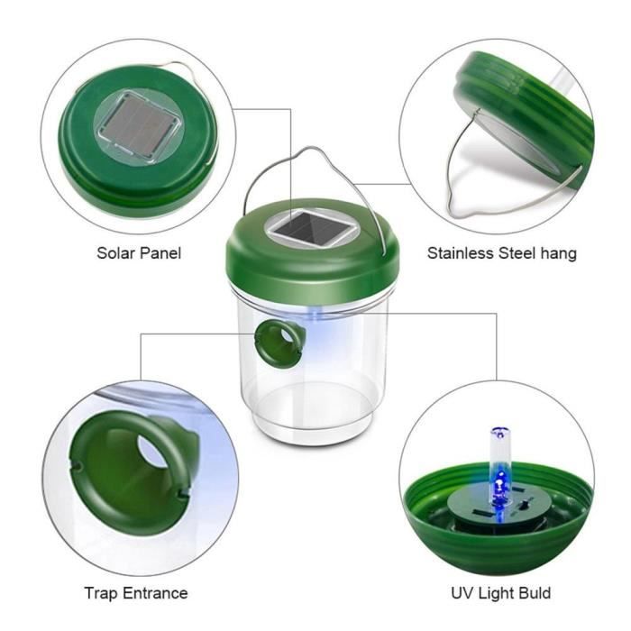 Набор из 2 ловушек для мух, ос и комаров; Ловушка для насекомых, шершней - Солнечная с LED-подсветкой