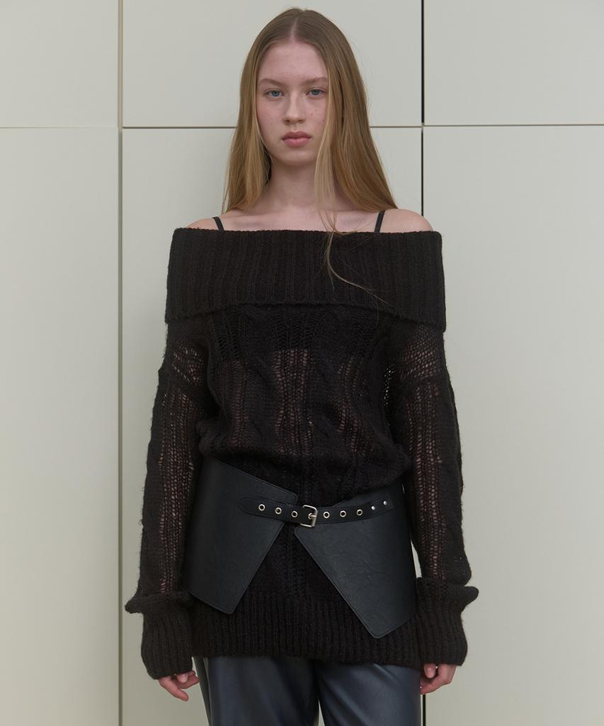 MA JOURNEE Sheer Cable Over Knit_Black