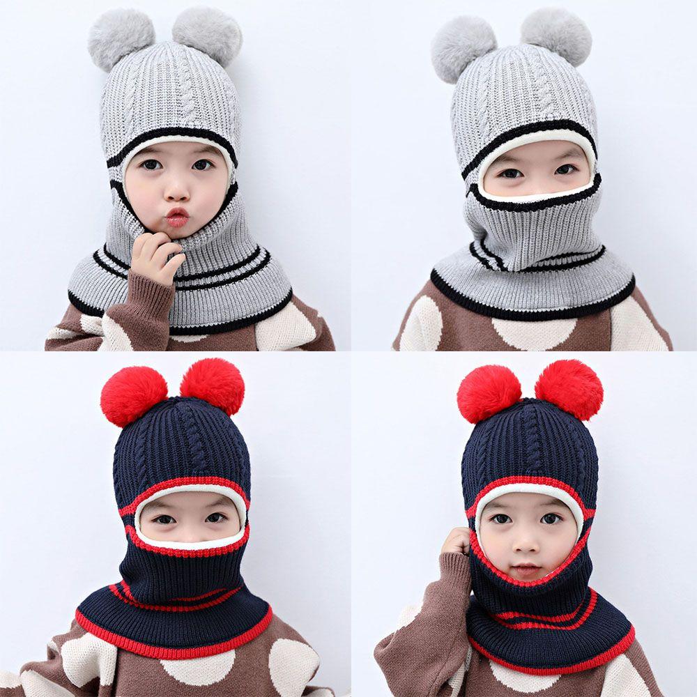 Маска-шапка Зимняя теплая детская шапка-бини Мультяшная шапка-балаклава Детская вязаная шапка Защита шеи и лица