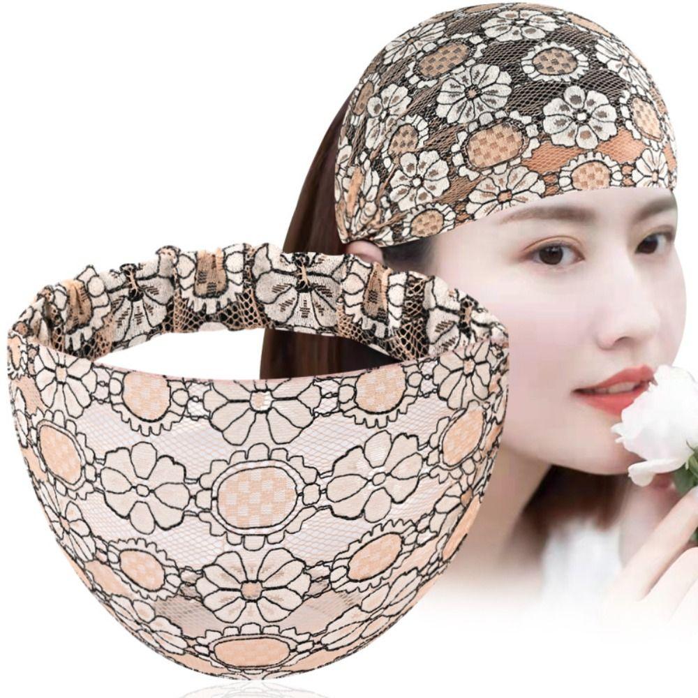 Non Slip Lace Hairbands Hollow Wide Side Head Wrap Fashion Mesh Flower Headband Party