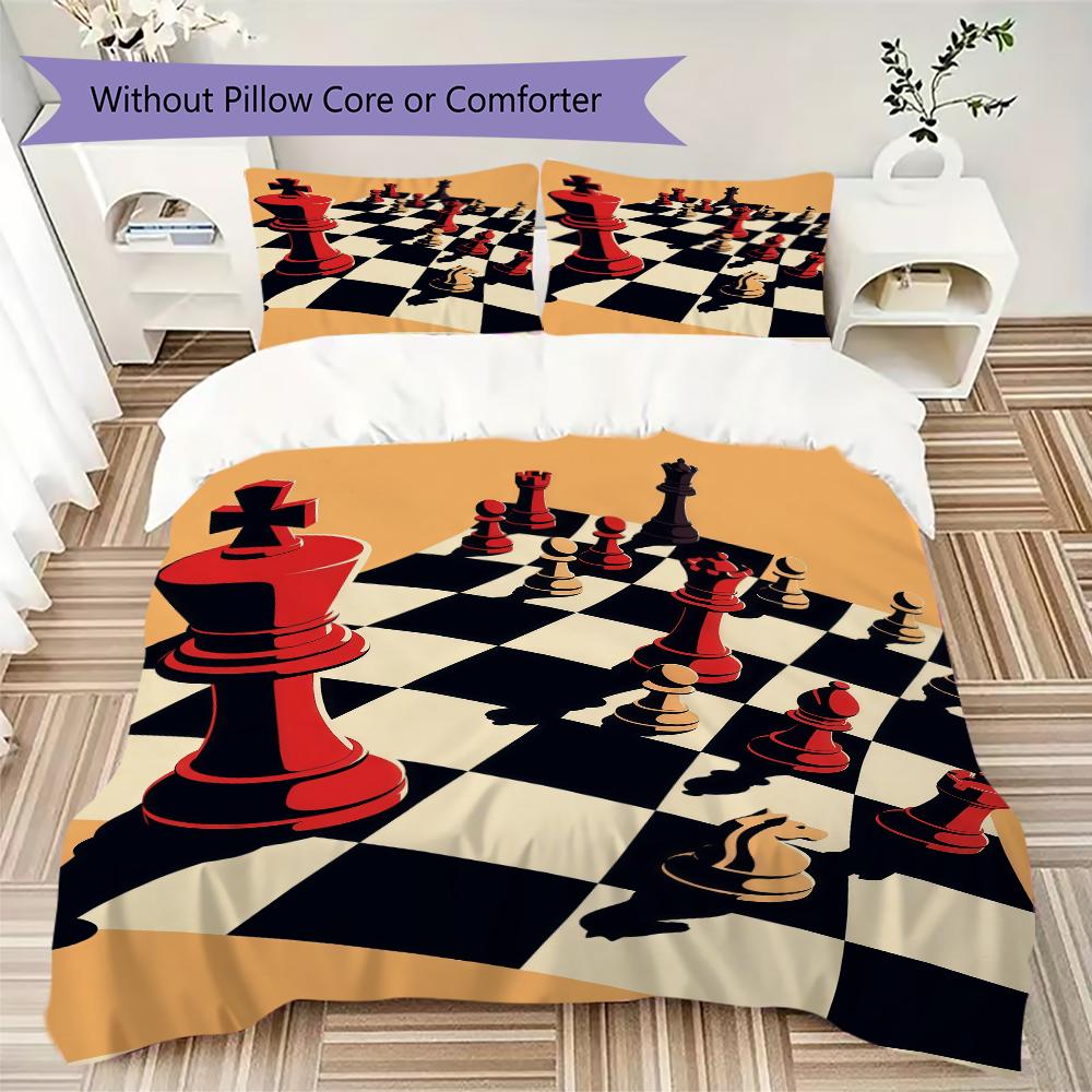 Chess piece Pattern Bedding uilt Set uilt Cover Pillowcase Home Decoration Birthday Gift (1 * duvet cover + 2 * pillowcase without core)