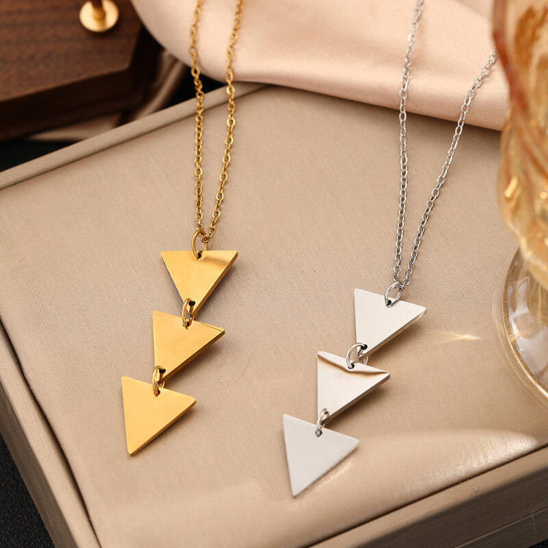 Stainless Steel Geometric Triangular Pendant Necklaces for Women Men Classic Long Chain Smooth Necklaces Jewelry Accessories
