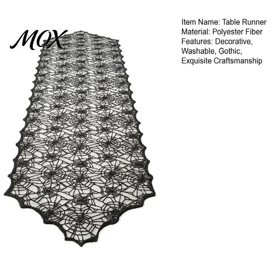 Gothic Table Decor Halloween Runner, Black Lace Spider Web Runners, 17.7 x Spiderweb Runner 70.9Inch for Home Party Dinner Kitchen Mantel Bedroom