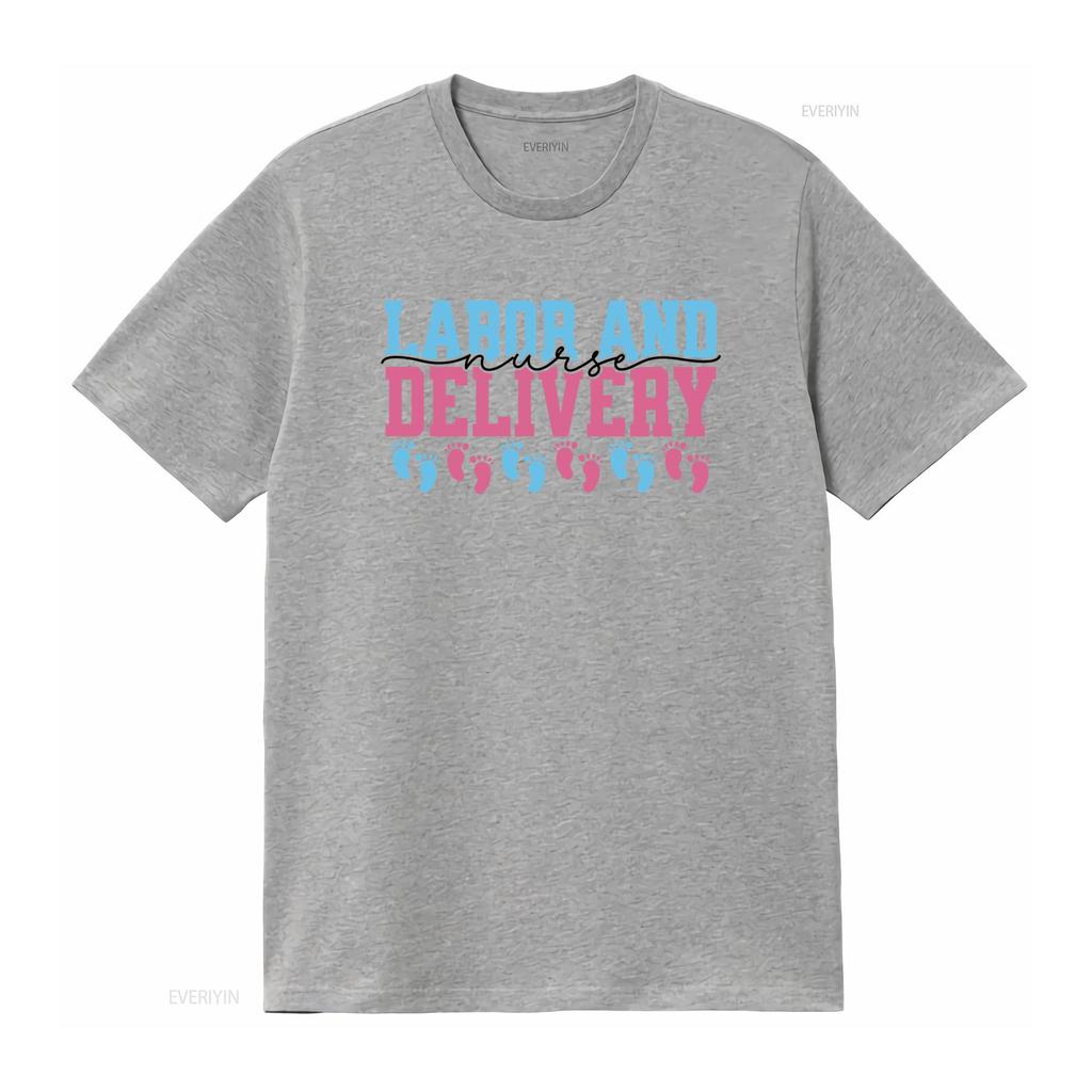 Funny Labor And Delivery Baby Footprint Print Casual T Shirt vintage Washed graphic Versatile designer clothes Breathable