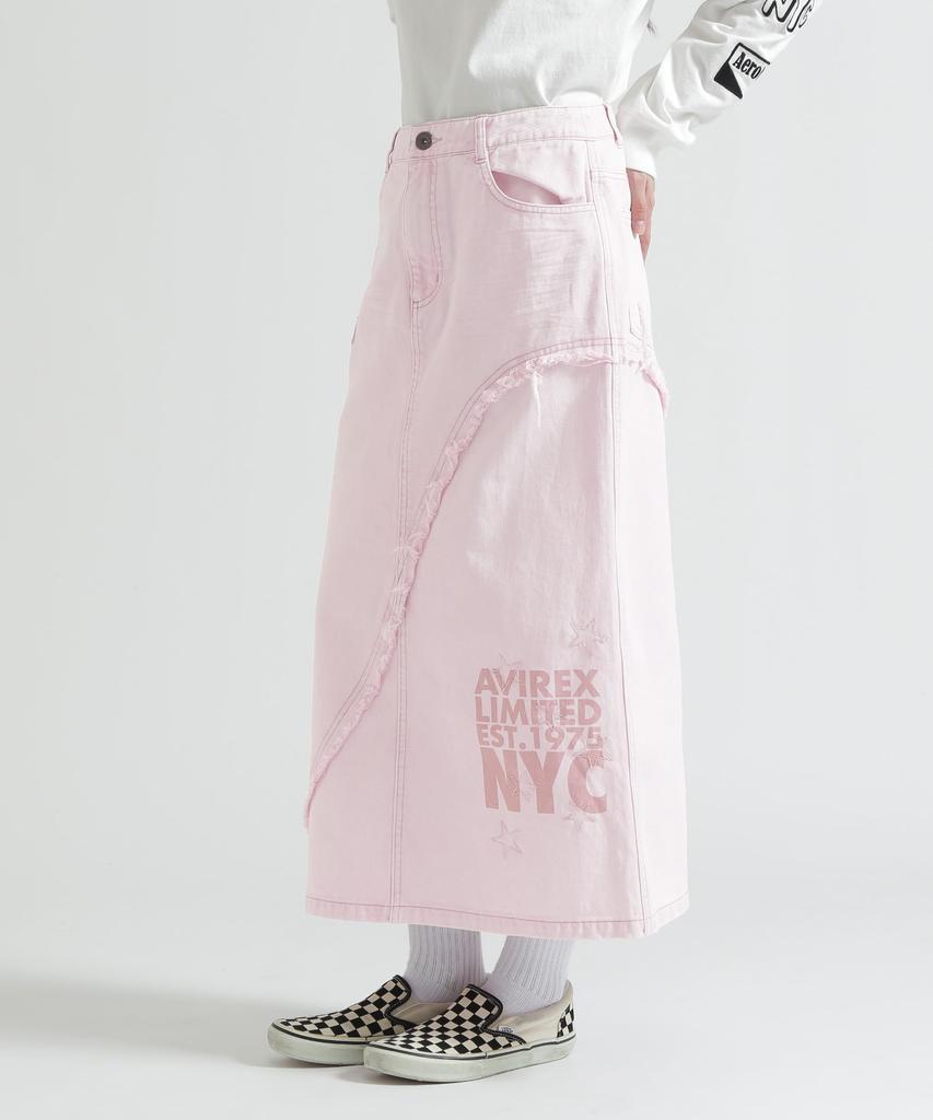 AVIREX WAPPEN DENIM LONG SKIRT Women's M 090 Pink 783-6116602