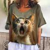 Женские футболки с принтом кошек в стиле Харадзюку, женская одежда с V-образным вырезом и животными, повседневные футболки с коротким рукавом, свободные топы больших размеров, уличная одежда