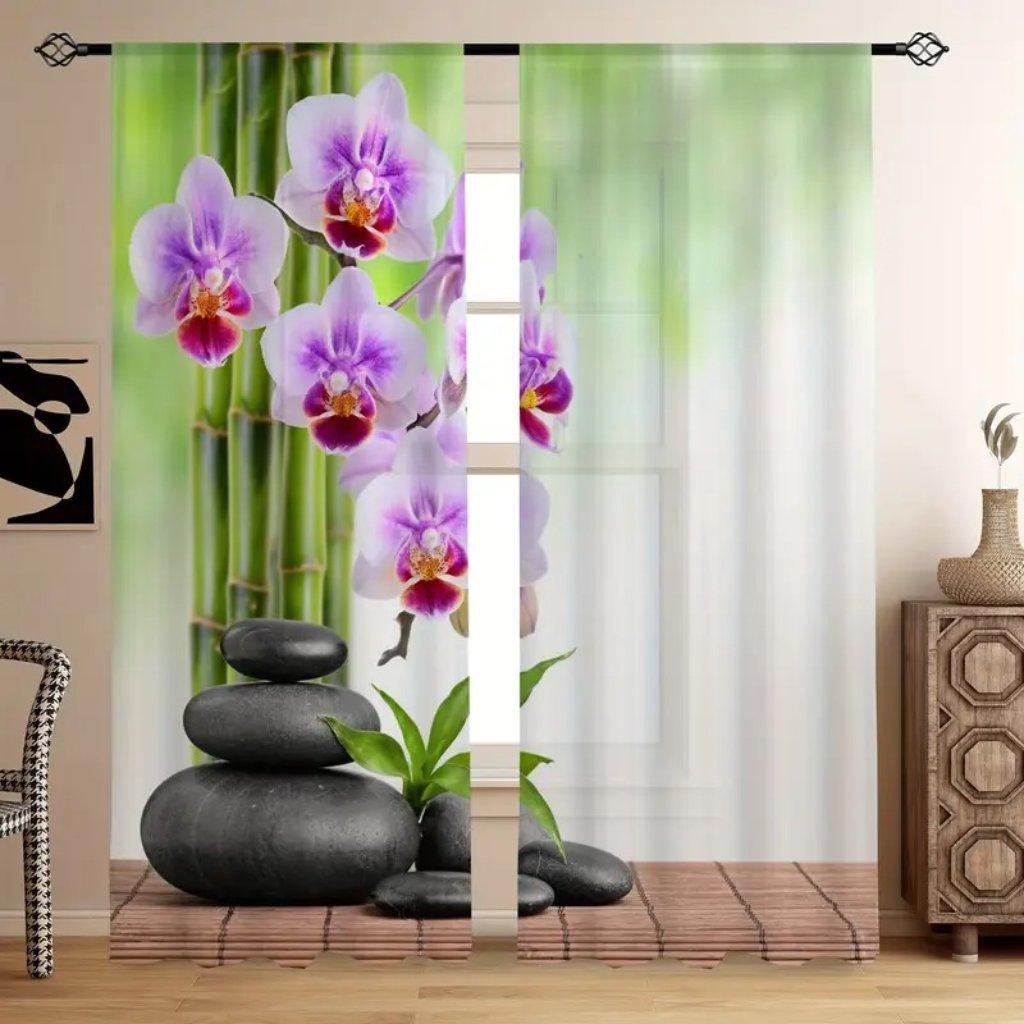 2 Pieces Japanese Mountain Print Digital Printed Curtains Polyester Material Suitable for Living Room Clothes Kitchen Kitchen