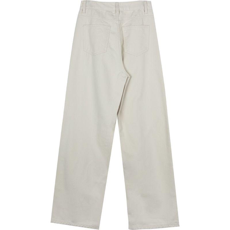 Широкие джинсы с высокой талией для женщин, осенние корейские новые модные свободные повседневные брюки, бежевые длинные джинсы женские