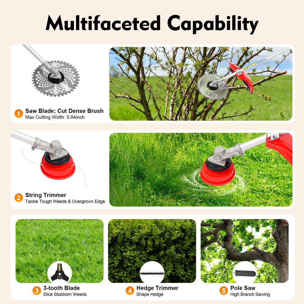 2-тактный садовый мультитул 4-в-1 1,4 кВт 6500 об/мин бензиновый кусторез цепная пила кусторез для ухода за газоном и двором