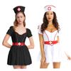 Women Adults Nurse Costume Halloween Party Outfit Short Sleeves Dress with Headband and Belt