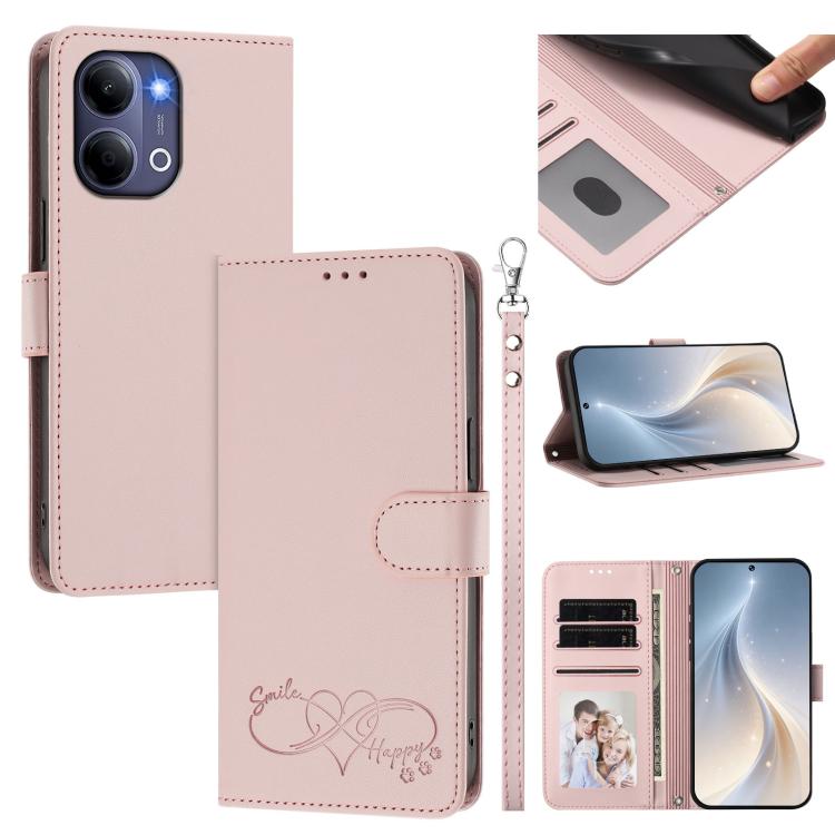 Happy Heart Pattern Magnetic Closure Vegan Leather Phone Case With Wrist Strap For vivo X200 FE