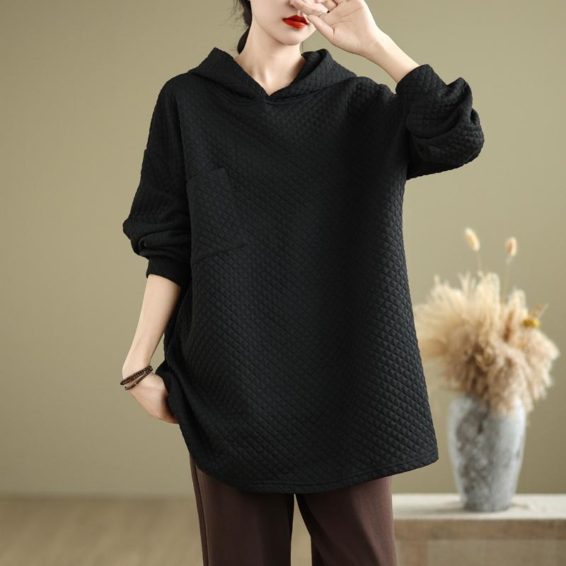 DIMANAF 2024 Autumn Vintage Pullovers Tops Women Plaid Clothing Hoodies Sweatshirts Oversize Loose Casual