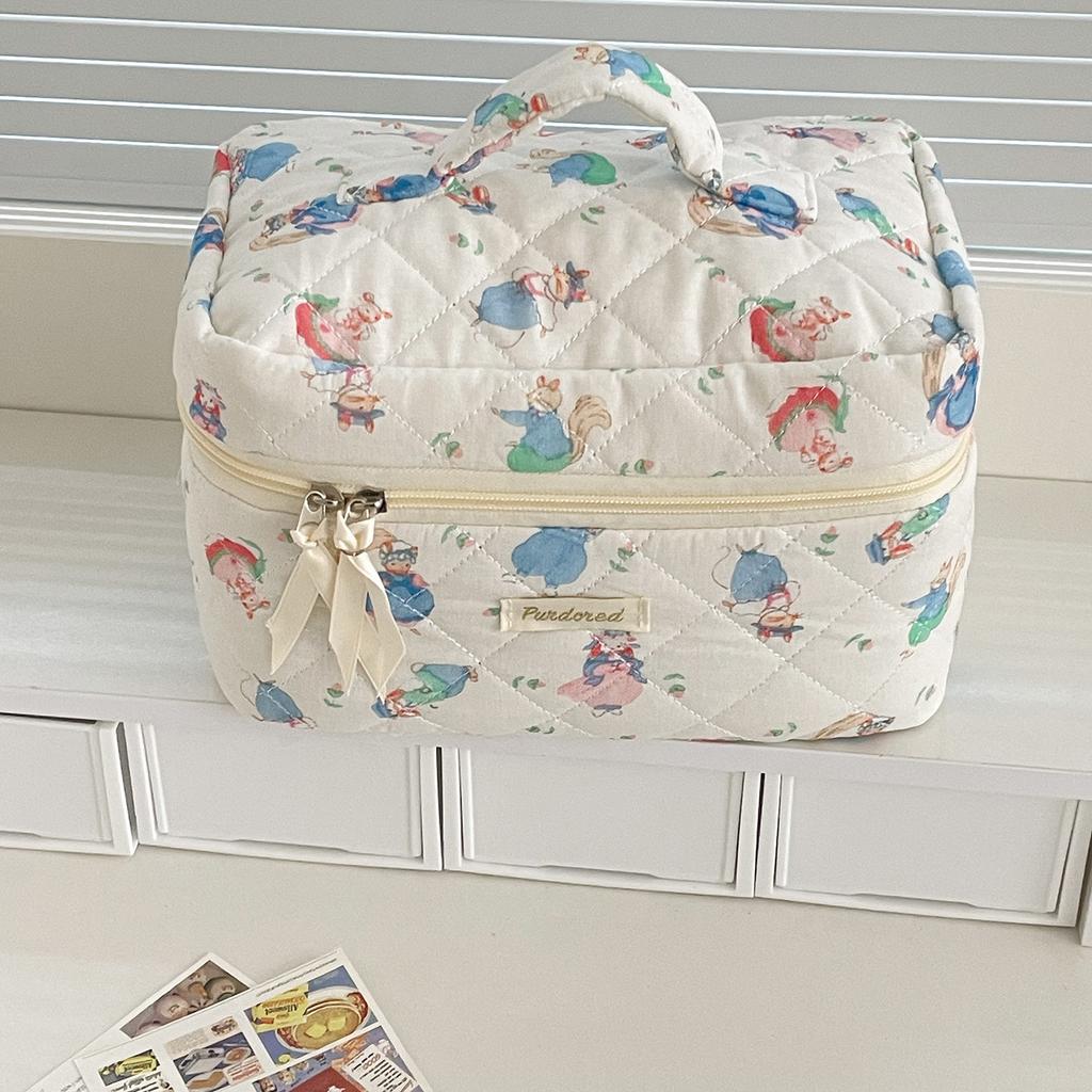 Cartoon Portable Cosmetic Bags for Women Travel Animal Print Toiletry Storage Ladeis Makeup Handbags Commuter Female Pencil Case