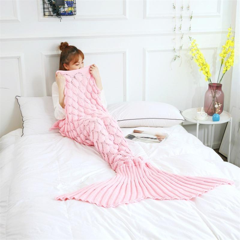Summer Breathable Knitted Nap Blanket Soft and Comfortable Mermaid Blanket Sofa Blanket Family, Ladies, Children, Camping, Photography, Sleeping Bag