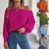 Women's Off-Shoulder Sweater Solid Color Long Sleeve Knit Pullover Jumper Knitwear