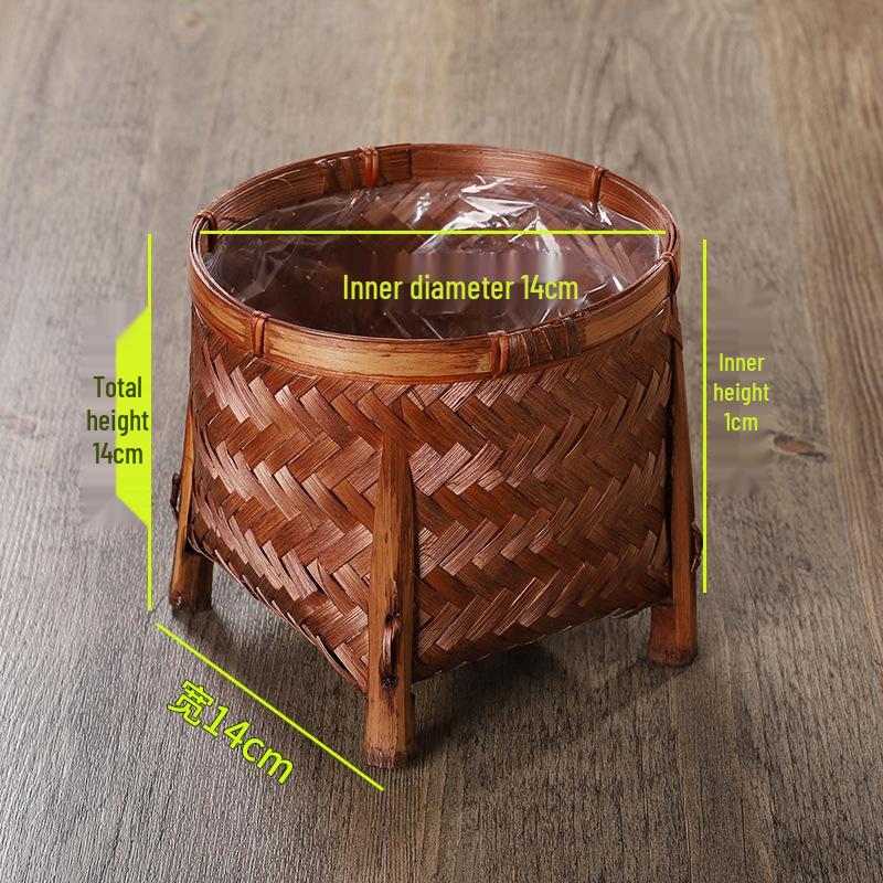 Bamboo Weaving Decorative Flower Pot Cover and Arrangement Basket - Handmade Retro Vase and Green Dill Storage